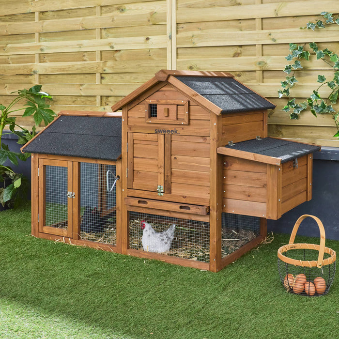 Pollaio in legno con recinto per 3 galline, marrone naturale