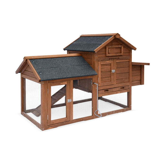 Pollaio in legno con recinto per 3 galline, marrone naturale