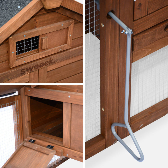 Pollaio in legno con recinto per 3 galline, marrone naturale