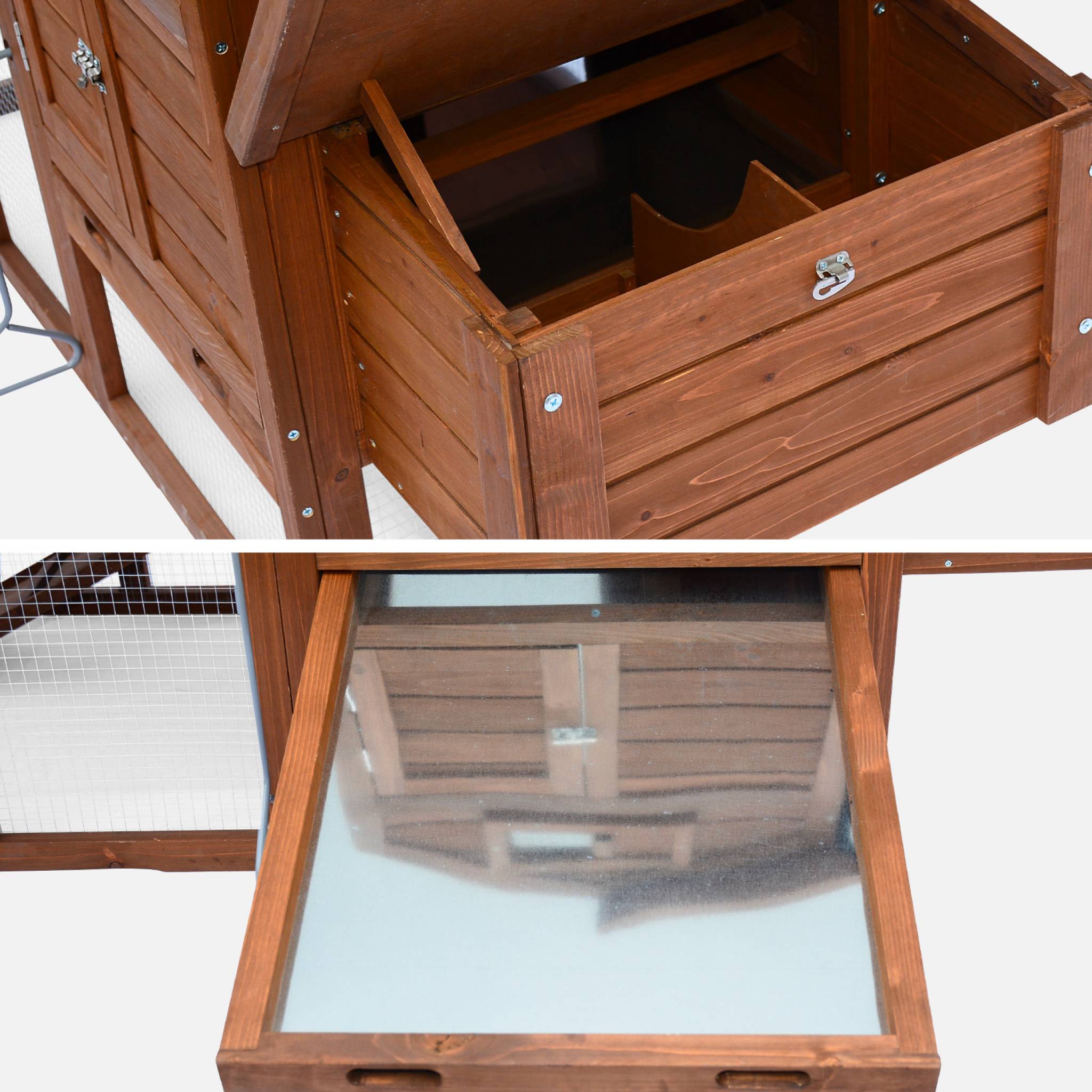 Pollaio in legno con recinto per 3 galline, marrone naturale