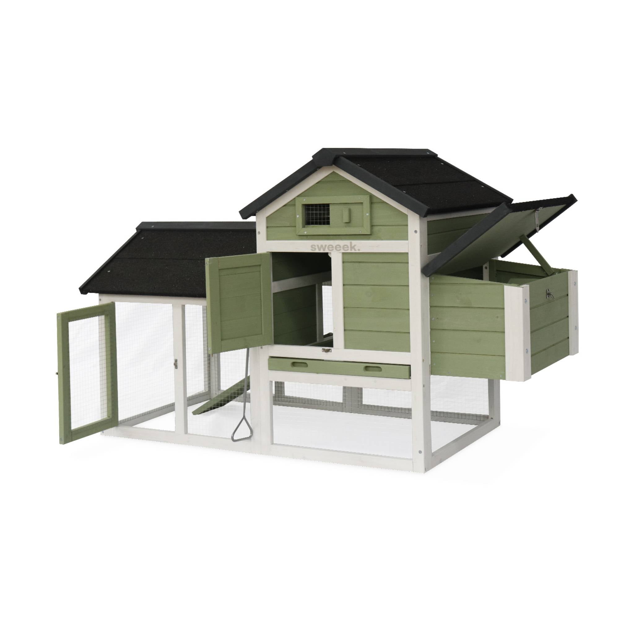 Pollaio in legno con recinto per 3 galline, verde