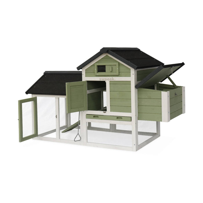 Pollaio in legno con recinto per 3 galline, verde