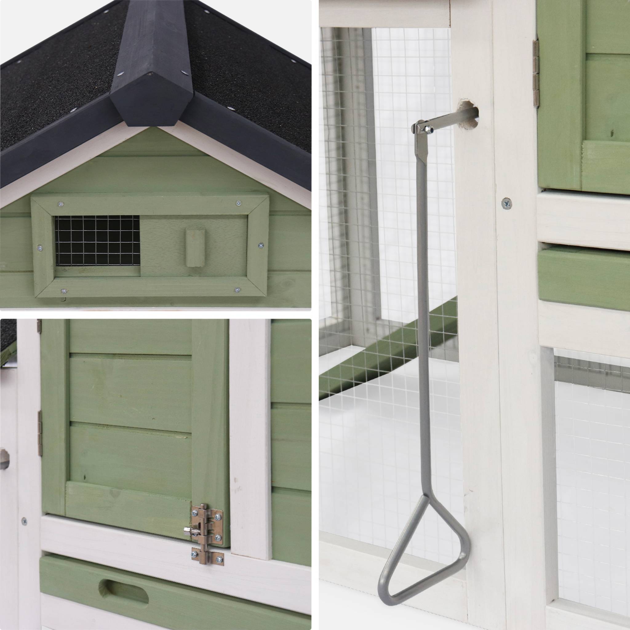 Pollaio in legno con recinto per 3 galline, verde