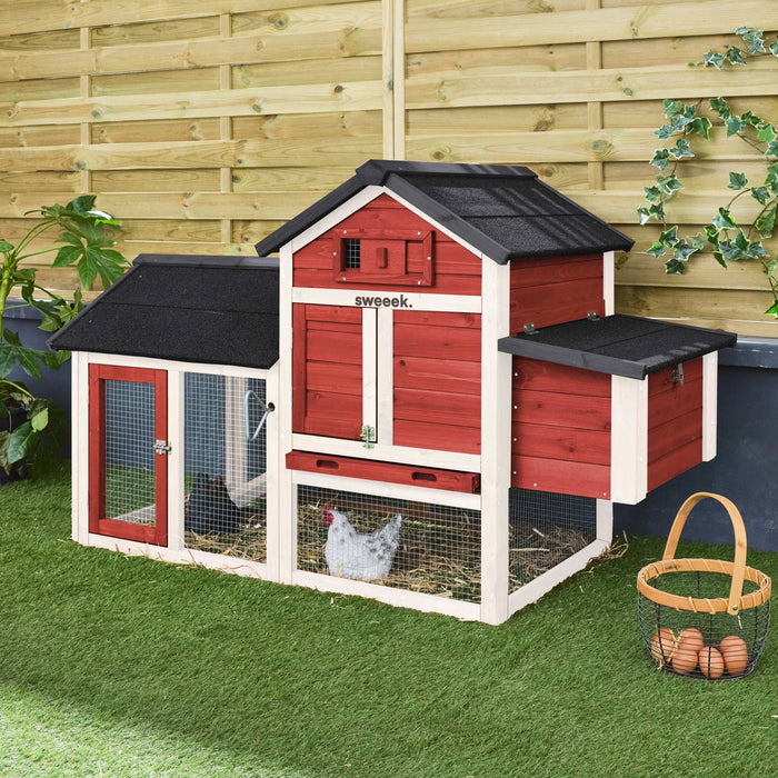 Pollaio in legno con recinto per 3 galline, rosso