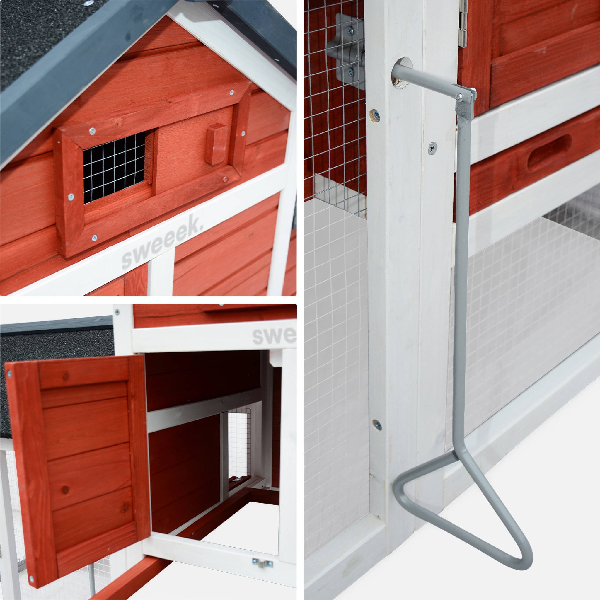 Pollaio in legno con recinto per 3 galline, rosso