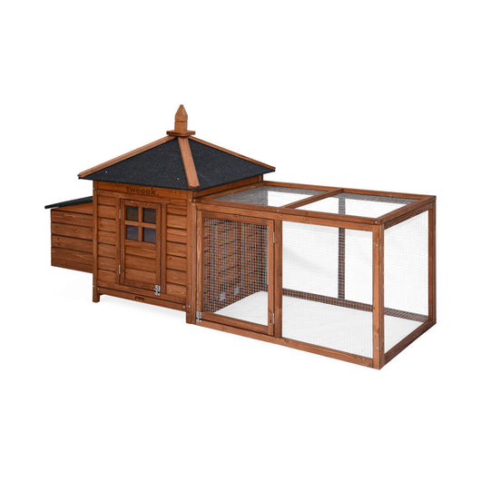 Pollaio in legno con recinto per 4 galline, marrone naturale