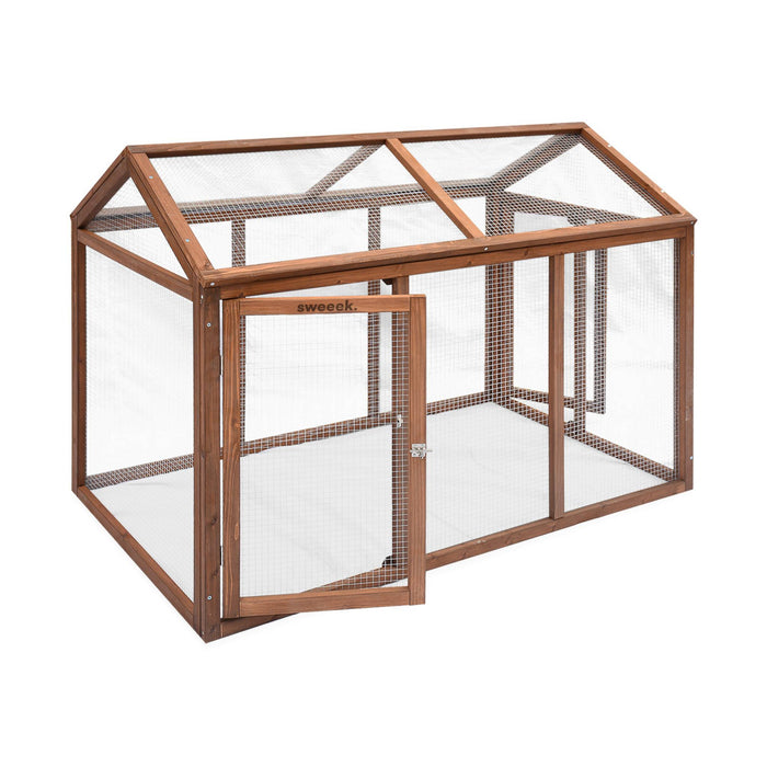 Pollaio recinto in legno con rete in alluminio per 6 galline, marrone