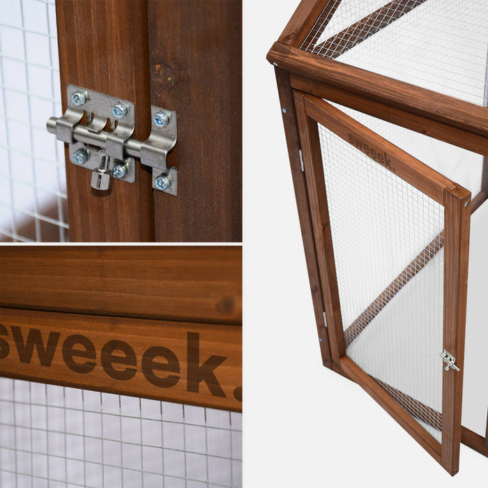 Pollaio recinto in legno con rete in alluminio per 6 galline, marrone