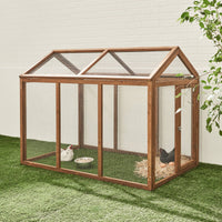 Pollaio recinto in legno con rete in alluminio per 6 galline, marrone