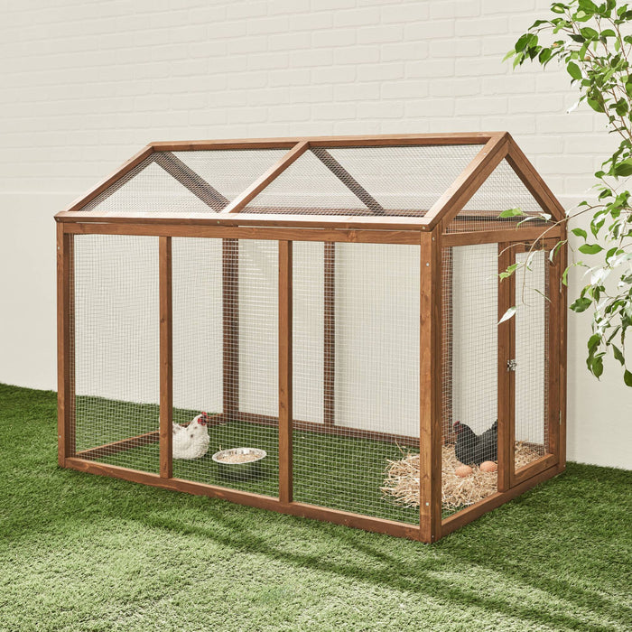 Pollaio recinto in legno con rete in alluminio per 6 galline, marrone