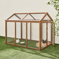 Pollaio recinto in legno con rete in alluminio per 6 galline, marrone