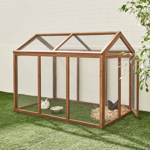 Pollaio recinto in legno con rete in alluminio per 6 galline, marrone