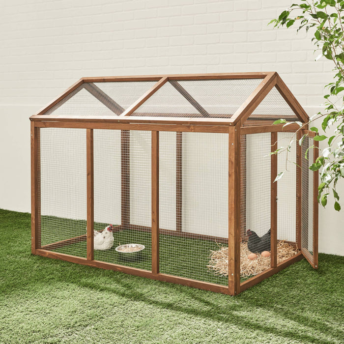 Pollaio recinto in legno con rete in alluminio per 6 galline, marrone