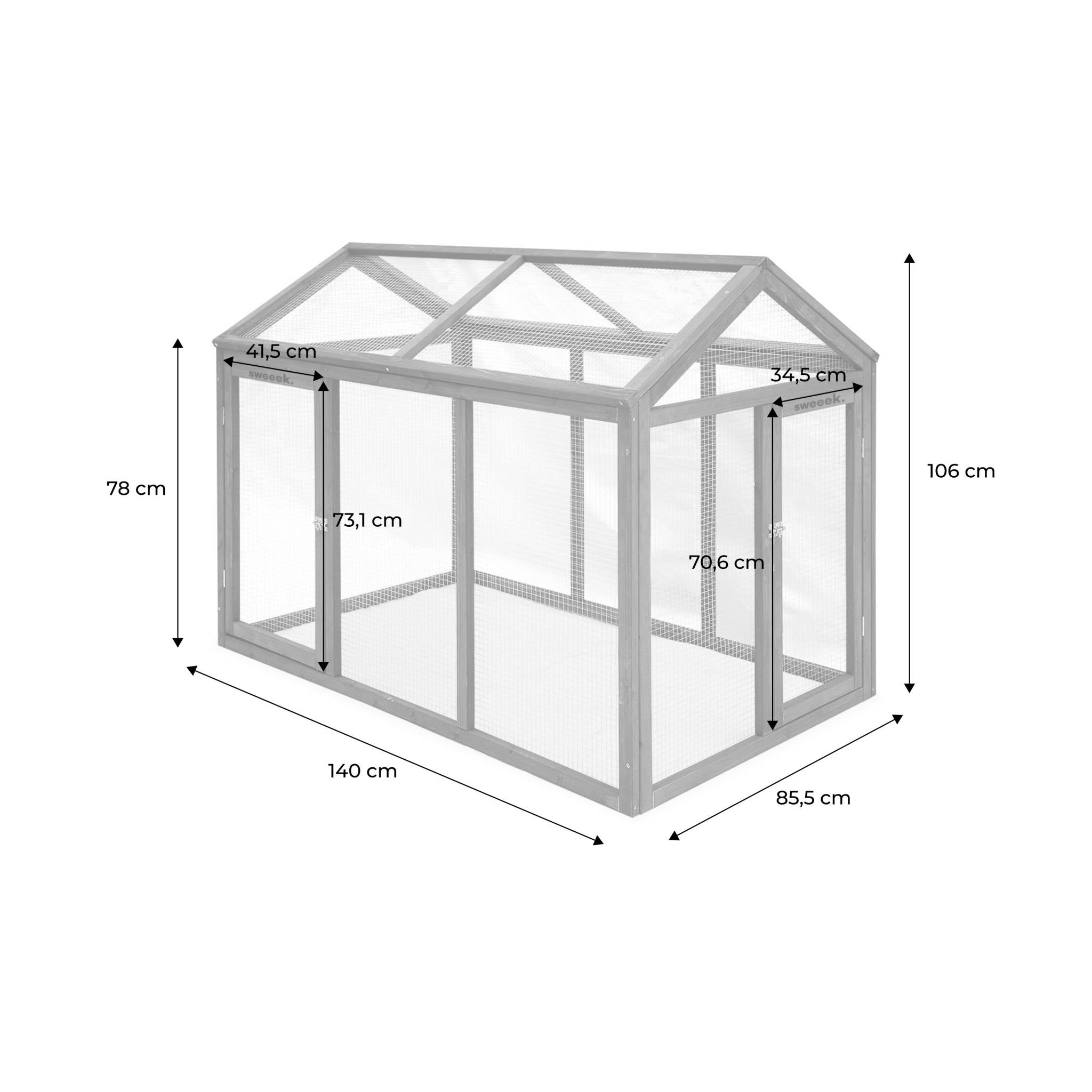 Pollaio recinto in legno con rete in alluminio per 6 galline, marrone