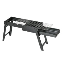 Barbecue a Carbonella Portatile con Gambe Pieghevoli e Vassoio Estraibile, 74x20x38cm, Nero