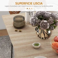 Tavolo Pieghevole con 2 Ribalte per 6 Persone con Ripiani e Rotelle Integrate, Legno Naturale