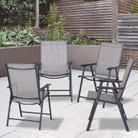 Set 4 Sedie Pieghevoli da Esterni in Acciaio e Texteline Per Giardino Veranda Terrazzo, Grigio, 58 x 64 x 94cm