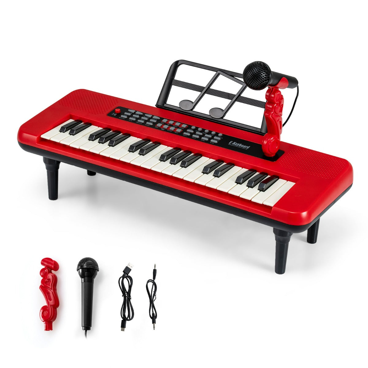 Tastiera musicale per bambini 46,5 x 17,5 x 5,5 cm con microfono e gambe staccabili in ABS rosso 20_0017003
