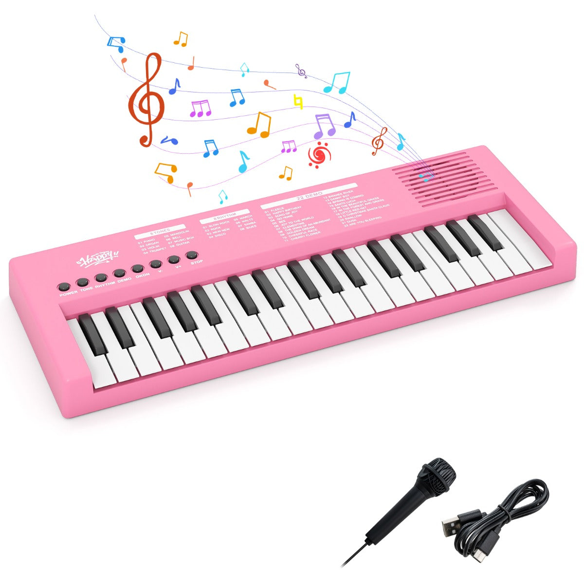 Tastiera pianoforte per bambini 40,5 x 15 x 3,5 cm 8 ritmi e microfono interattivo ABS rosa 20_0017389