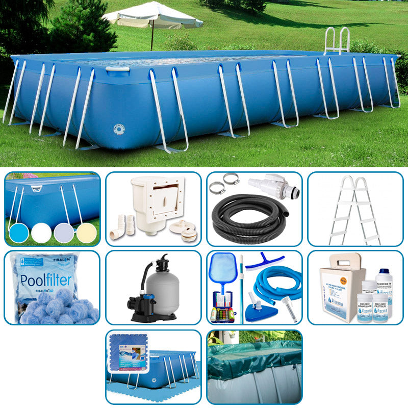 Piscina Fuori Terra Italika® Soft Rettangolare 9,80 X 3,80 H.1,25 M - Kit Plus