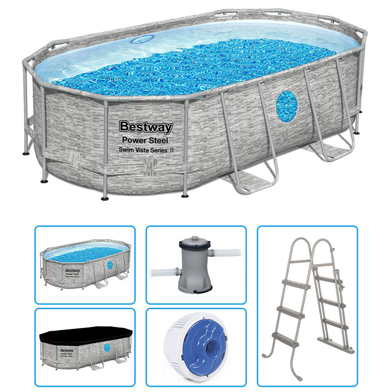 Piscina Fuori Terra Ovale Bestway Power Steel 4,27 X 2,50 X H 1,00 M Con Oblò - Kit Base
