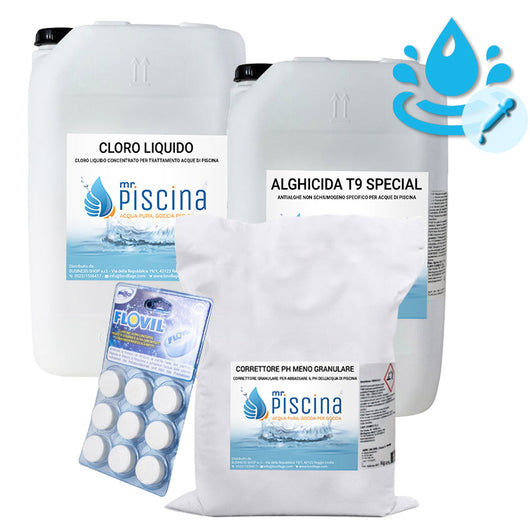 Kit Cloro Control Per Mantenimento Acqua Piscina Con Flocculante In Pastiglie - Da 100 A 200 Mc