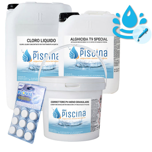 Kit Cloro Control Per Mantenimento Acqua Piscina Con Flocculante In Pastiglie - Da 55 A 100 Mc