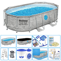 Piscina Fuori Terra Ovale Bestway Power Steel 4,27 X 2,50 X H 1,00 M Con Oblò - Kit Pro