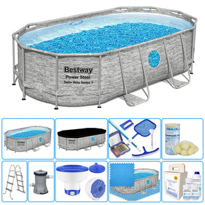 Piscina Fuori Terra Ovale Bestway Power Steel 4,27 X 2,50 X H 1,00 M Con Oblò - Kit Pro