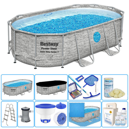 Piscina Fuori Terra Ovale Bestway Power Steel 4,27 X 2,50 X H 1,00 M Con Oblò - Kit Pro