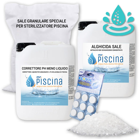 Kit Mix Per Mantenimento Piscina Al Sale Con Flocculante In Pastiglie - Da 60 A 100 Mc