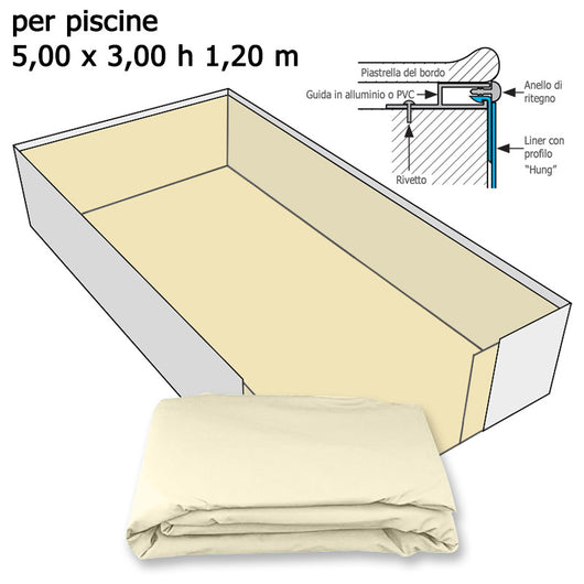 Rivestimento Interno Liner Presaldato A Sacco, Colore Sabbia In Pvc 0,75 Mm Per Piscina 5,00 X 3,00 H1,20 M