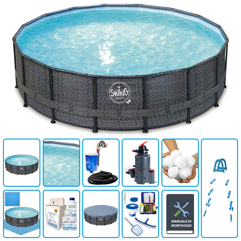 Piscina Fuori Terra Swing Frame Wicker Dark  4,88 X H 1,22 M - Kit Pro