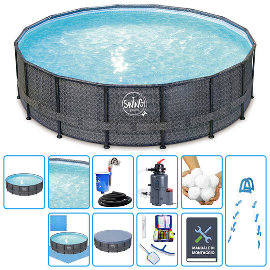Piscina Fuori Terra Swing Frame Wicker Dark  4,27 X H 1,07 M - Kit Pro
