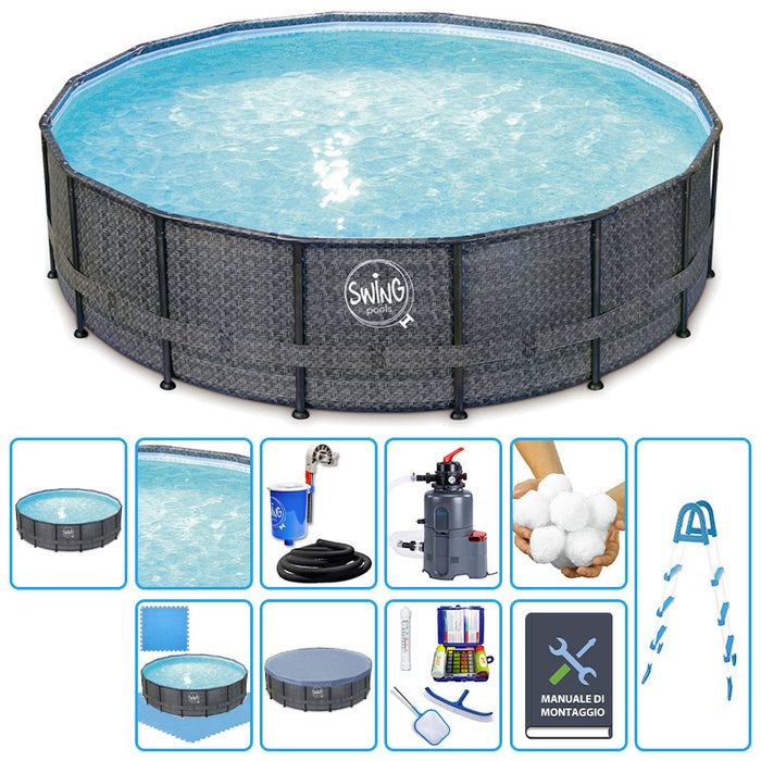 Piscina Fuori Terra Swing Frame Wicker Dark  4,27 X H 1,07 M - Kit Pro