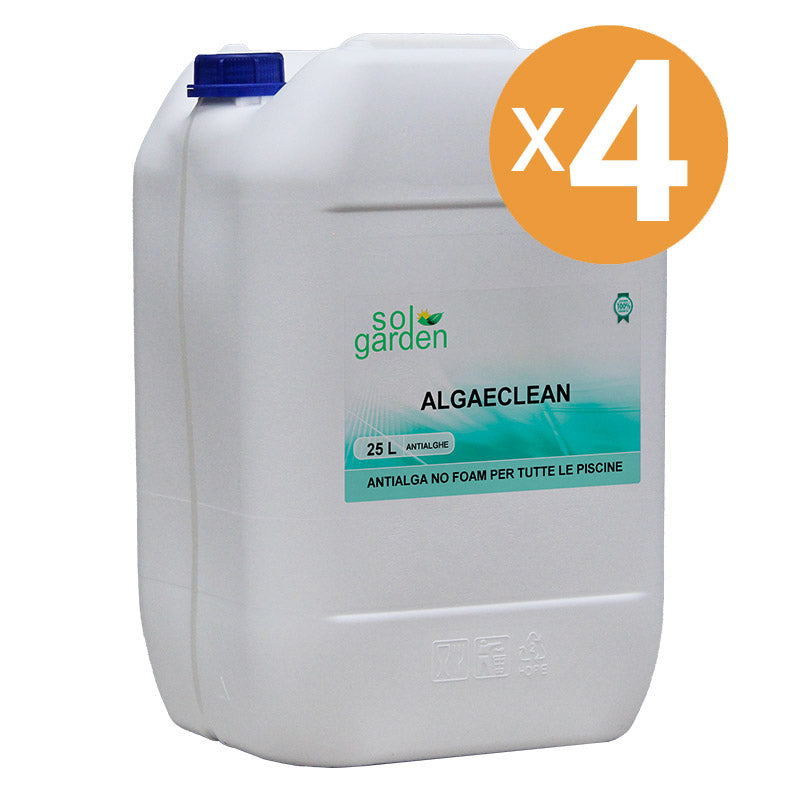 Antialghe Piscina Non Schiumogeno Algaeclean, 4 Confezioni Da 25 L