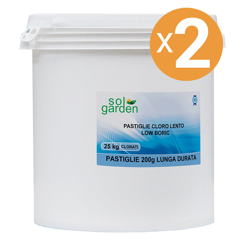Cloro Per Piscina A Lenta Dissoluzione In Pastiglie Da 200 G, 2 Confezioni Da 25 Kg