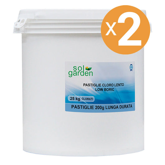 Cloro Per Piscina A Lenta Dissoluzione In Pastiglie Da 200 G, 2 Confezioni Da 25 Kg