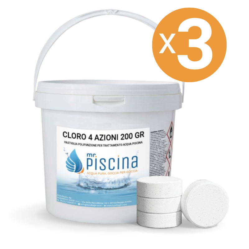 Cloro 4 Azioni 200 Gr, 3 Confezioni Da 5 Kg Blisterate