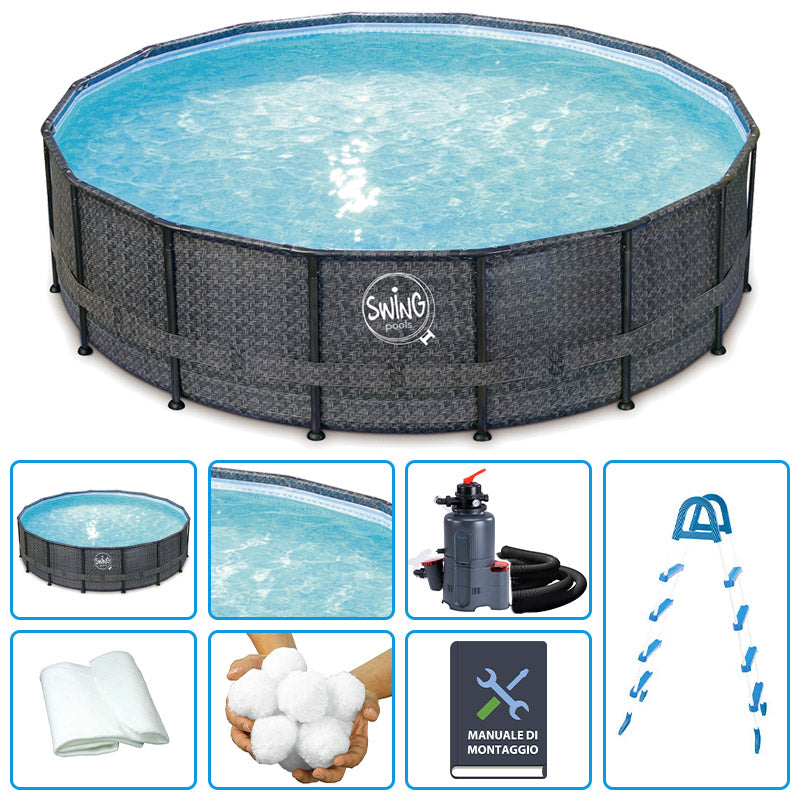Piscina Fuori Terra Swing Frame Wicker Dark  4,88 X H 1,22 M - Kit Easy