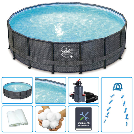 Piscina Fuori Terra Swing Frame Wicker Dark  4,88 X H 1,22 M - Kit Easy