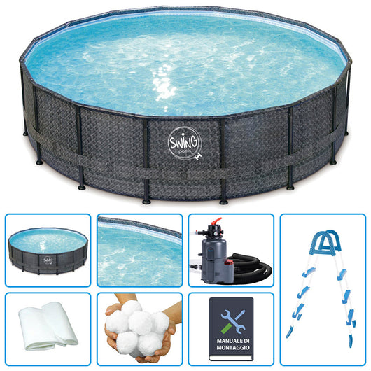 Piscina Fuori Terra Swing Frame Wicker Dark  4,27 X H 1,07 M - Kit Easy