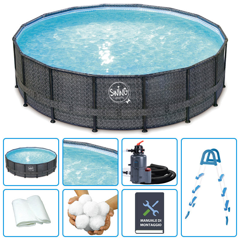 Piscina Fuori Terra Swing Frame Wicker Dark  4,27 X H 1,07 M - Kit Easy