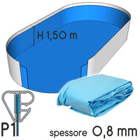 Liner Per Piscina A Forma Ovale 12,00 X 6,00 X H. 1,50 M Azzurro - Attacco P1 - Spessore 0,80 Mm