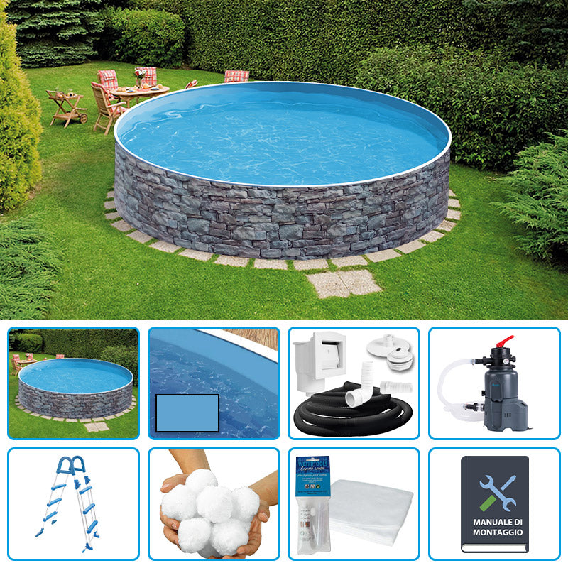 Piscina Fuori Terra Circolare Azuro Stone  3,60 H.0,90 M - Kit Easy