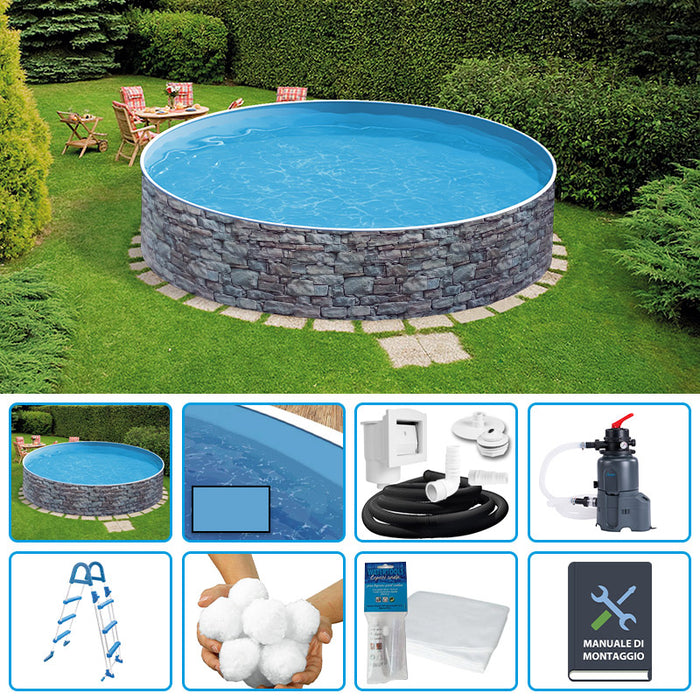 Piscina Fuori Terra Circolare Azuro Stone  3,60 H.0,90 M - Kit Easy