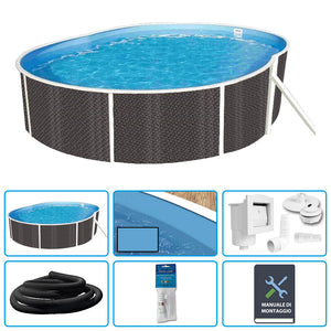 Piscina Fuori Terra Ovale Azuro Rattan 5,50 X 3,70 X H.1,20 M - Kit Base