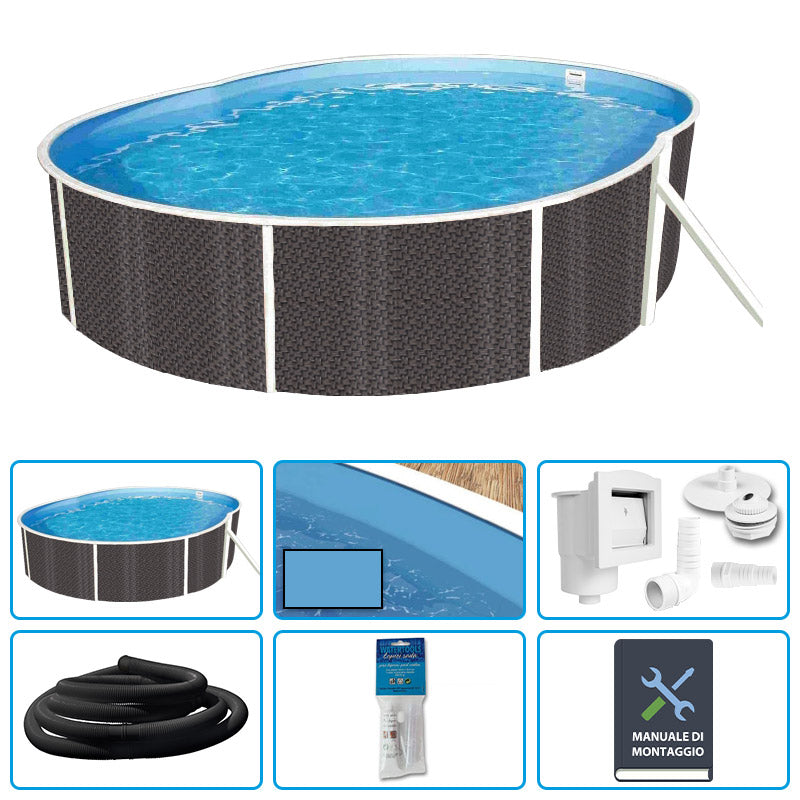 Piscina Fuori Terra Ovale Azuro Rattan 5,50 X 3,70 X H.1,20 M - Kit Base