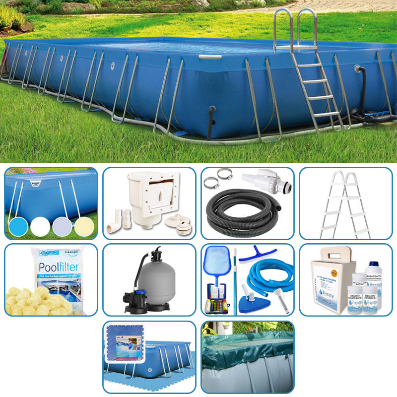 Piscina Fuori Terra Italika® Soft Rettangolare 18,80 X 9,80 H.1,25 M - Kit Plus