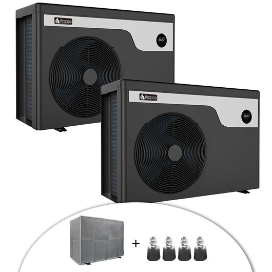 Kit 2 pompe di calore full inverter Mr. SMART per piscina fino a 120 m³ con copertura e piedini antirumore